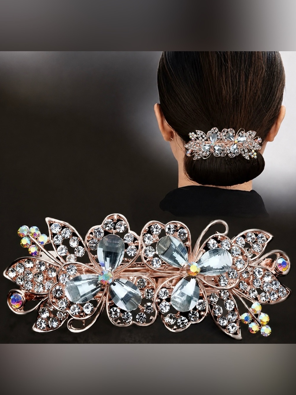 Rhinestone Embellished Barrette Hair Clip Barrette Gorgeous New Modern - Picture 2 of 4